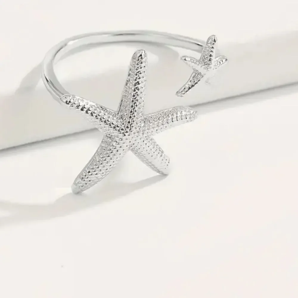 Starfish cuff ring silvertone